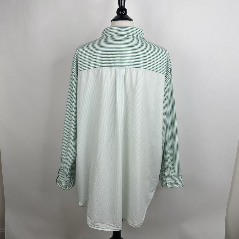 American Eagle Oversize Button Down Shirt Green White Contrast Stripe XXL Cotton - Picture 10 of 13